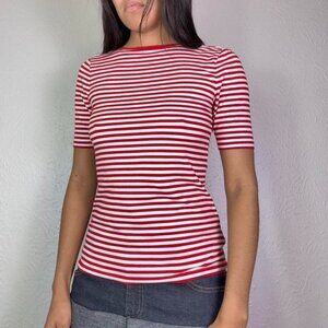 Y2k NAUTICAL RED STRIPED BOATNECK TOP